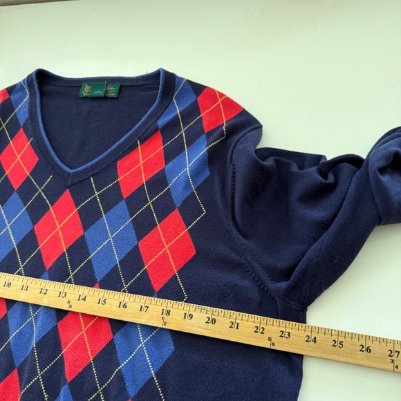 Brooks Brothers St Andrews Links Navy Argyle Supima V-Neck Pullover Sweater XL - Picture 5 of 7